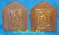 Image for Horses Heads in Profile Hammered Copper Plate on Wood Vintage 1953 University of Houston Industrial Arts Class Student-made Mid-Century-design Folk Arts & Crafts-style Bookends Set <b><span style='color:red'>*****SHIPPING INCLUDED – DOMESTIC ORDERS ONLY!*****</span></b><span style='color:purple'>